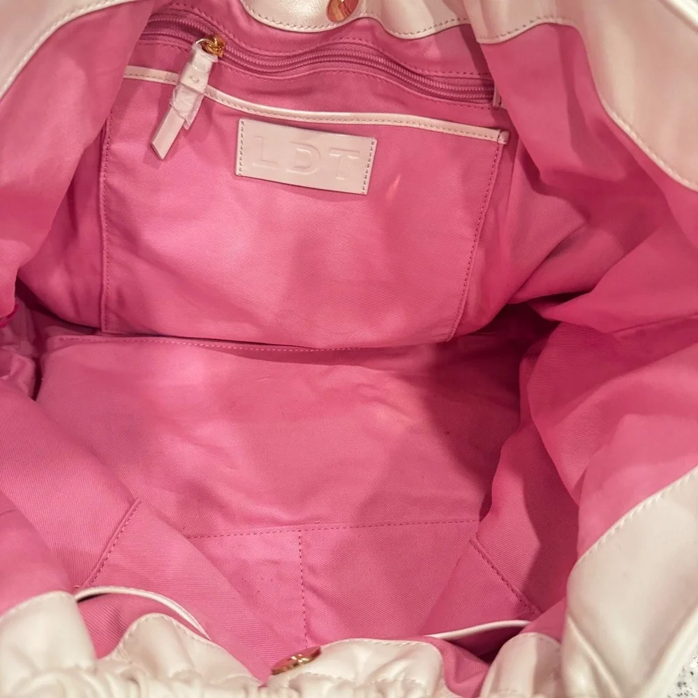 LDT Lily Tote Bag White Nappa Leather Pink Inside Preloved 18x12x5 Slouchy$298 - Picture 7 of 16